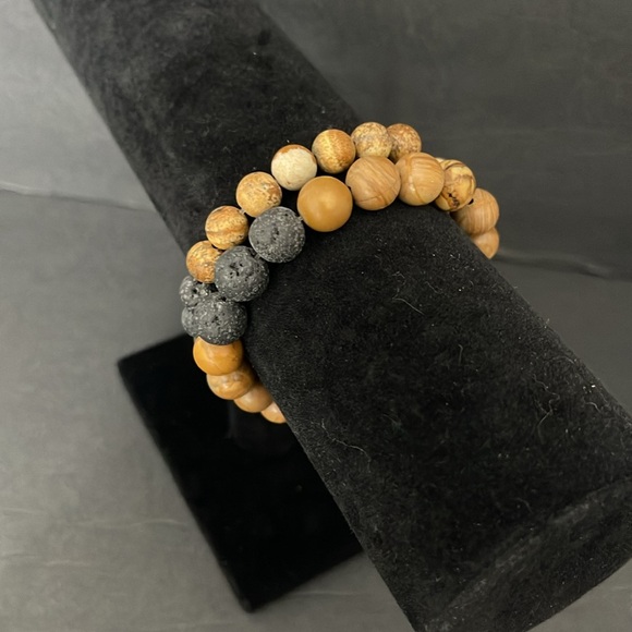 MENS BROWN AND BLACK GLASS BEADED BRACELETS - Picture 3 of 4